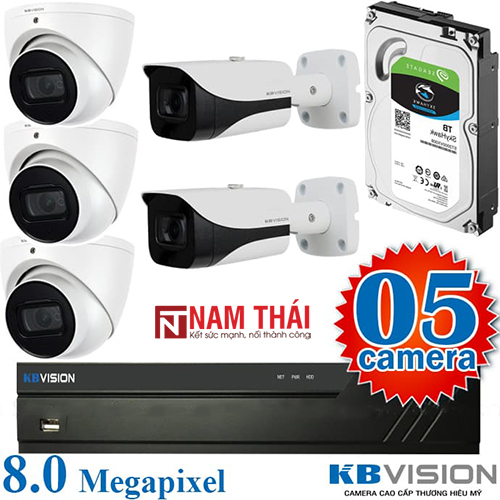 Lắp đặt trọn bộ 5 camera giám sát 8.0MP(4K) KBvision (Nghe được âm thanh) - nam thái