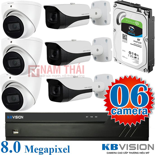 Lắp đặt trọn bộ 6 camera giám sát 8.0MP(4K) KBvision (Nghe được âm thanh) - nam thái