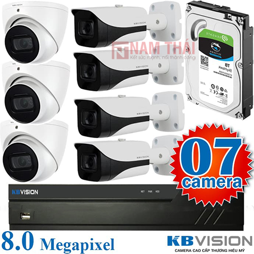 Lắp đặt trọn bộ 7 camera giám sát 8.0MP(4K) KBvision (Nghe được âm thanh) - nam thái