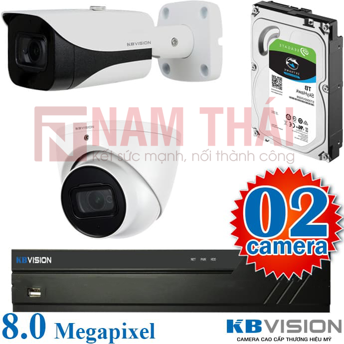 Lắp đặt trọn bộ 2 camera giám sát 8.0M(4K) KBvision (Nghe được âm thanh) - nam thái