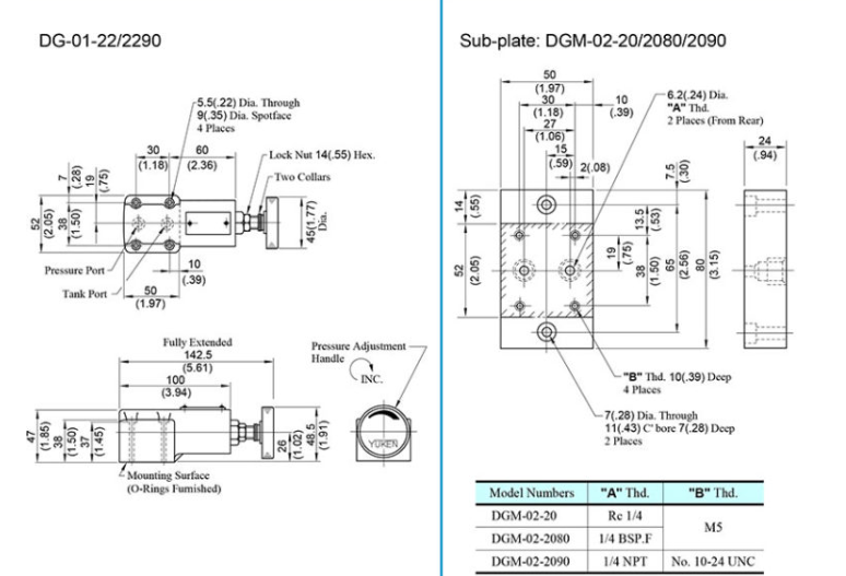 Kích thước lắp đặt van chỉnh áp suất Yuci Yuken DG-01-22