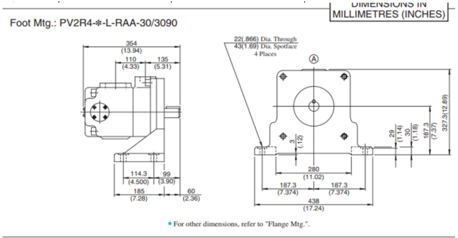 Kích thước lắp đặt bơm cánh gạt Yuken PV2R4-136-F-RAA
