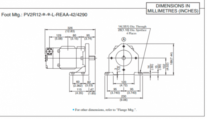 Kích thước lắp đặt bơm cánh gạt Yuken PV2R12-25/47-FRAAA-42