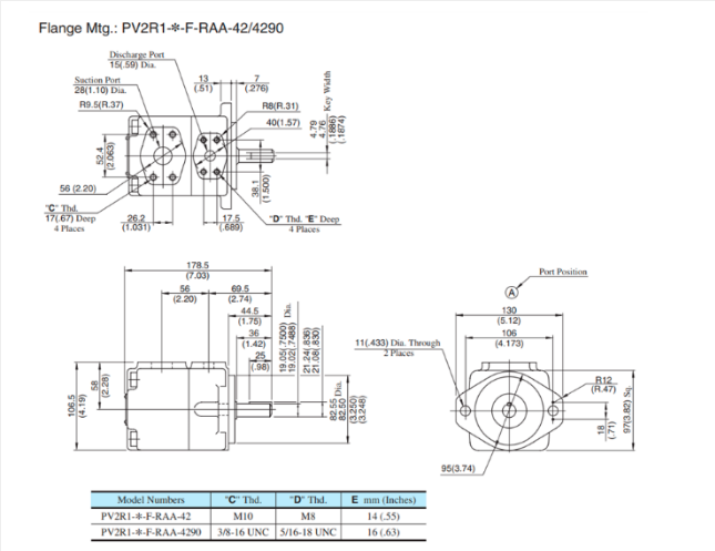 Kích thước lắp đặt bơm cánh gạt PV2R1-8-F-RAA-42 Yuken