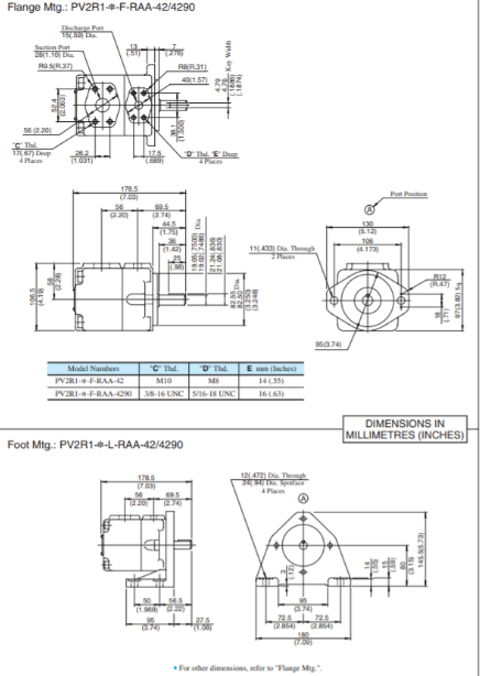 Bản vẽ kích thước lắp đặt bơm PV2R1-25-F-RAA-42 Yuken
