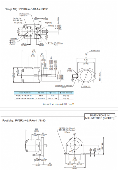 Kích thước lắp đặt bơm cánh gạt PV2R2-59-F-RAA-41 Yuken