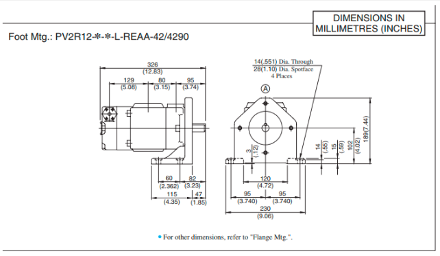 Kích thước lắp đặt bơm cánh gạt 2 tầng PV2R12-10/33-FRAAA-42 Yuken