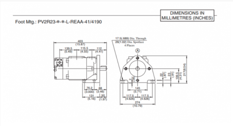 Kích thước lắp bơm cánh gạt Yuken PV2R23-47/94-FRAAA-41