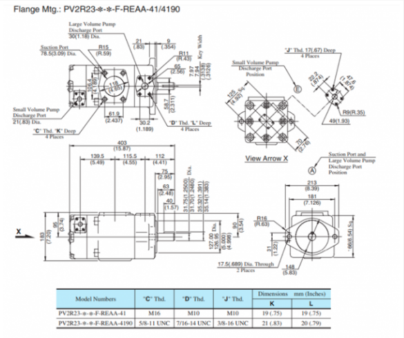 Kích thước lắp đặt bơm cánh gạt Yuken PV2R23-41/94-FRAAA-41