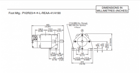 Kích thước lắp đặt bơm cánh gạt Yuken PV2R23-41/94-FRAAA-41
