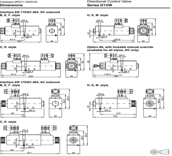 Kích thước lắp đặt sản phẩm van điều khiển bằng điện Parker AH-D1VW002ENTWXG562