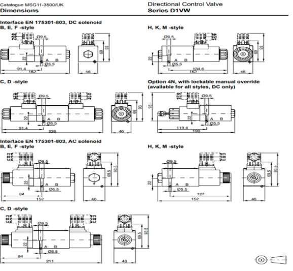 Kích thước lắp đặt van điều khiển Parker AH-D1VW020HNTWXG562