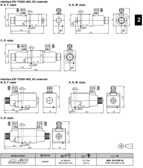 Kích thước lắp đặt van điều khiển điện Parker AH-D3W004CNYWXG562