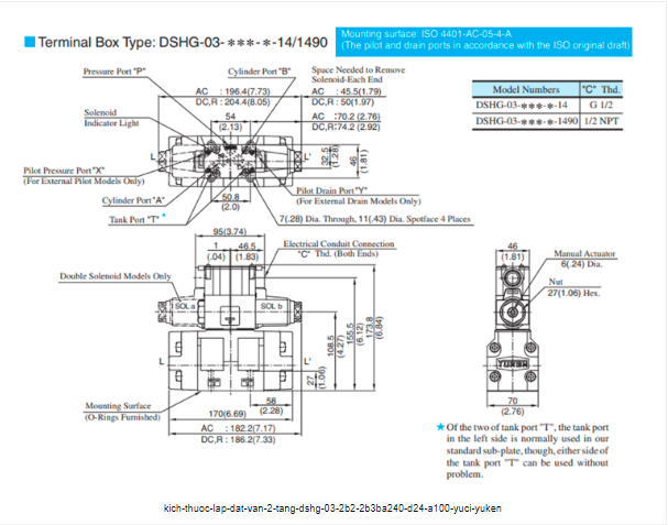 Kích thước lắp đặt van 2 tầng Yuci Yuken DSHG-03-2B2/2B3BA240/D24/A100