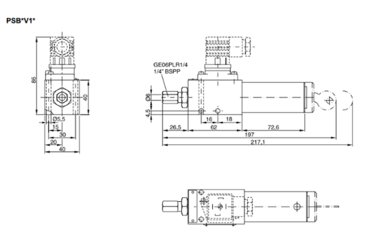 Kích thước lắp đặt sản phẩm công tắc áp suất Parker PSB250AV1A5