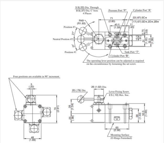 Kích thước lắp đặt van gạt tay điều hướng Yuci Yuken DMG-03-3C60