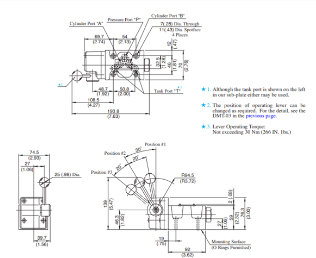 Kích thước của van gạt tay điều hướng Yuci Yuken DMG-03-3C2/3C4