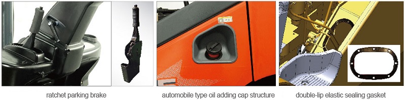 Ratchet parking brake with automotive style oil cap elastic foot pad