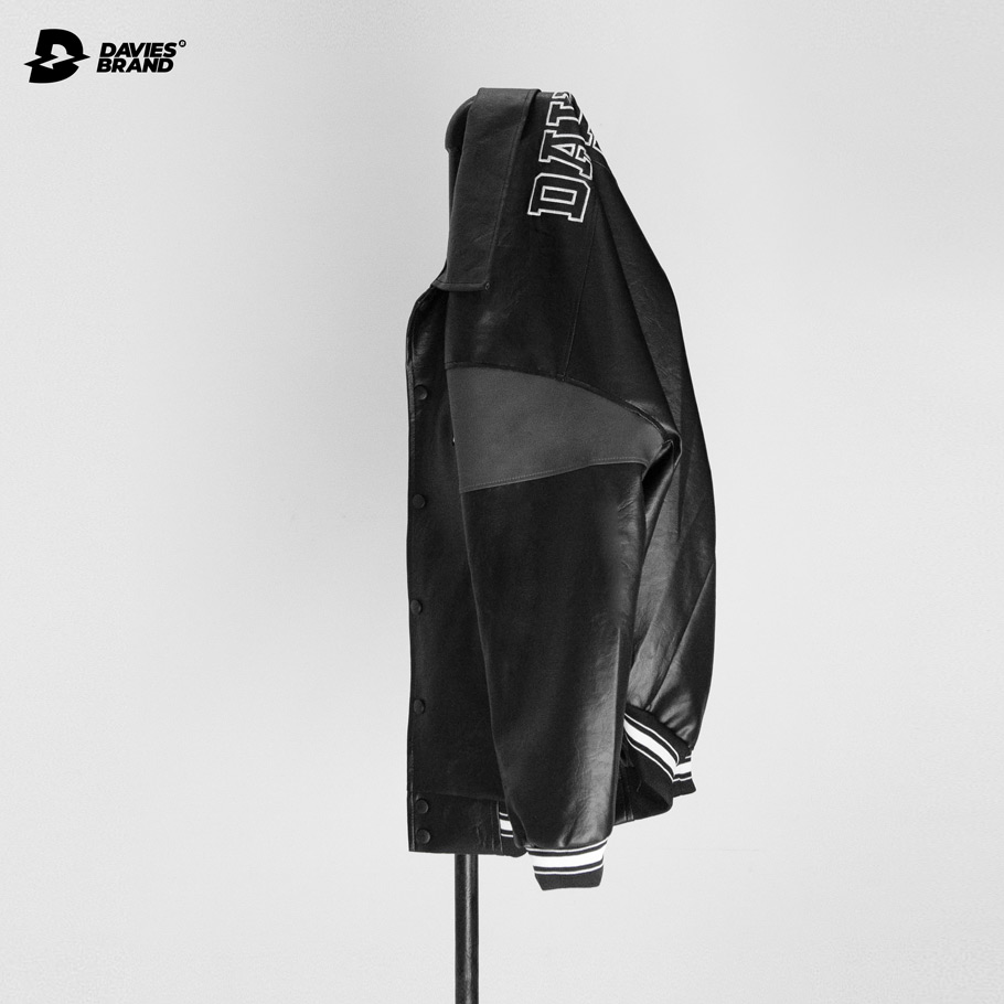 áo khoác bóng chày nam da màu đen varsity jacket