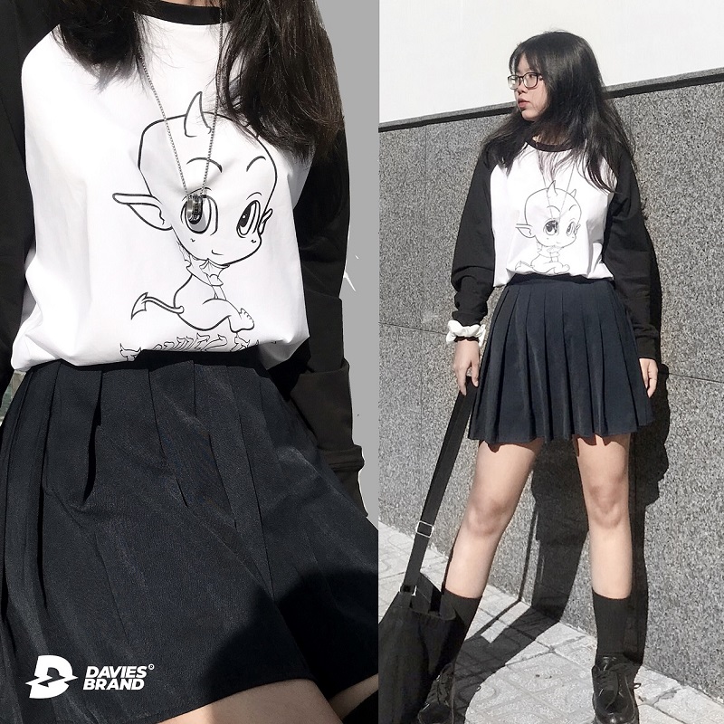 áo thun tay dài raglan nữ streetwear