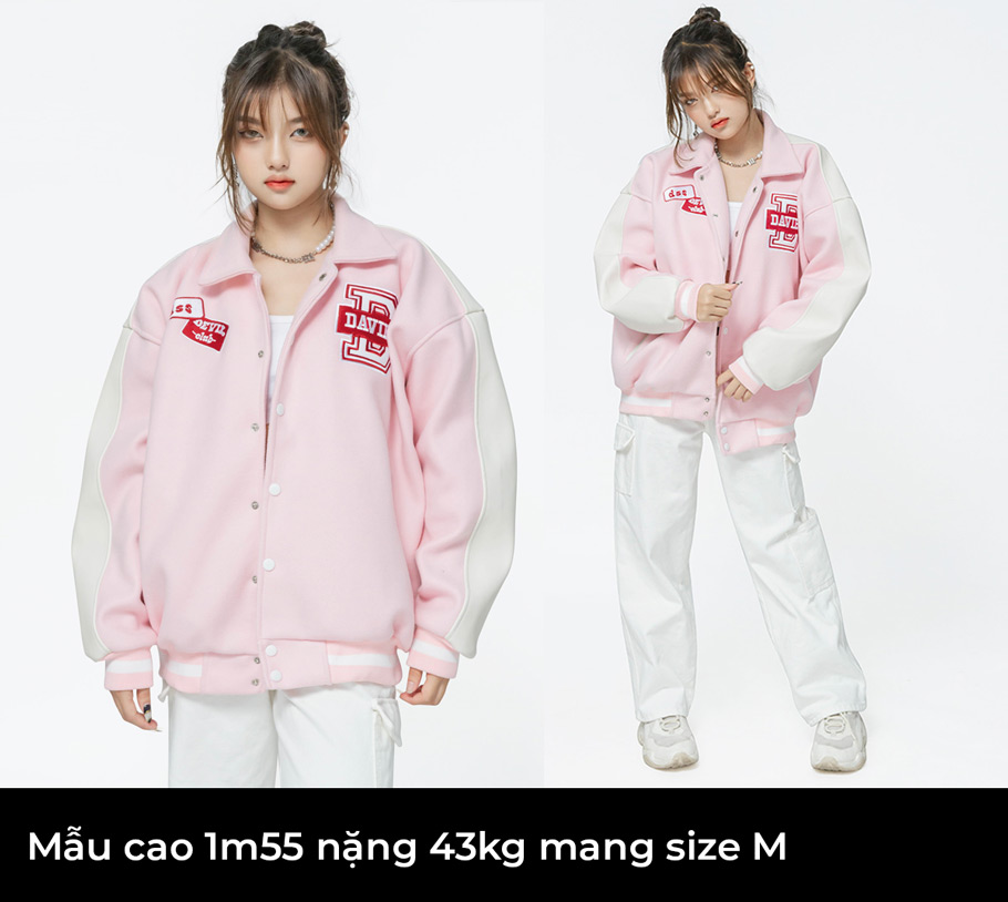 áo varsity jacket local brand màu hồng nữ