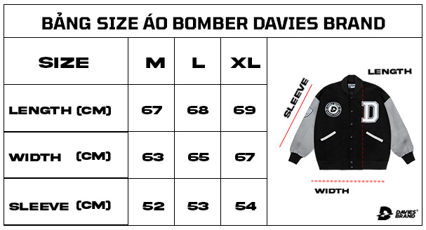 bảng size áo bomber bóng chày
