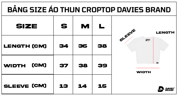 bảng size áo croptop local brand davies