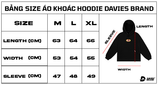 bảng size áo hoodie basic local brand