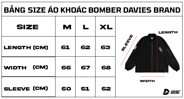 bảng size áo khoác bomber