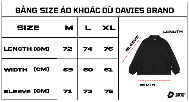 bảng size áo khoác dù local brand