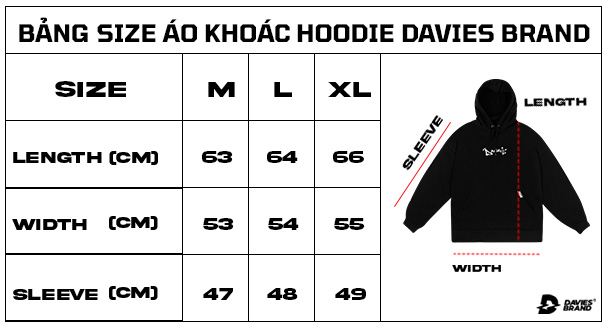 bảng size áo khoác hoodie nam