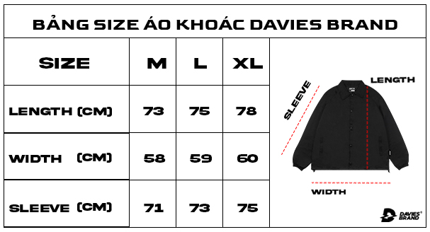 bảng size áo khoác local brand