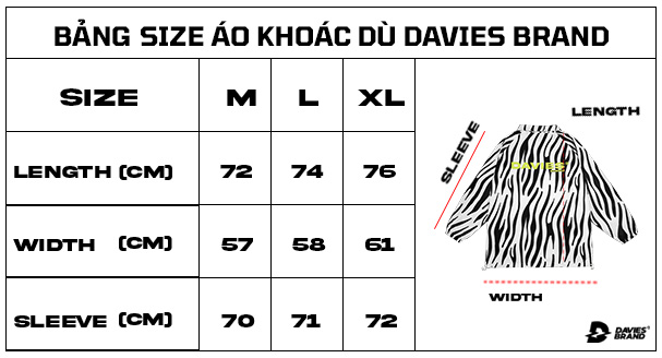 bảng size áo khoác local brand