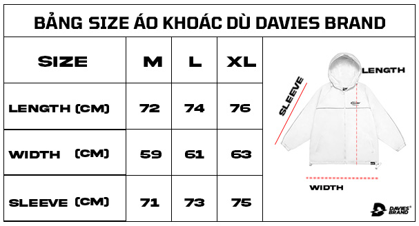 bảng size áo khoác local brand màu trắng