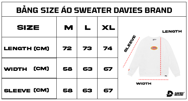 bảng size áo sweater local brand 