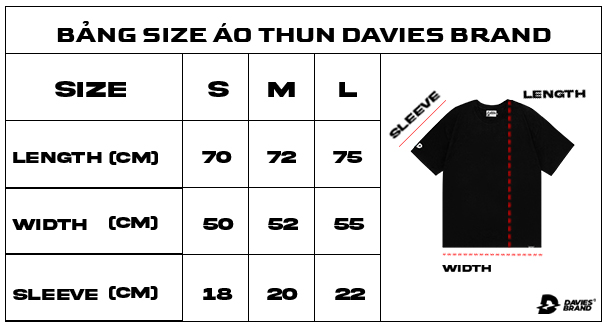 bảng size áo thun local brand davies