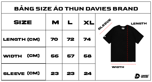 bảng size áo thun local brand davies 