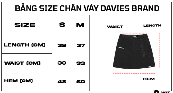 bảng size chân váy nữ local brand