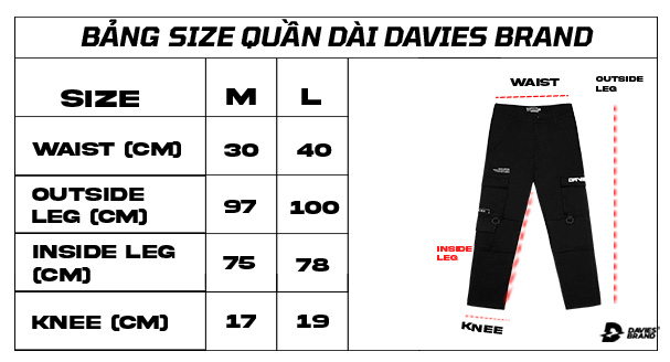 bảng size quần dài local brand kaki