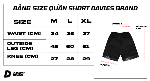 bảng size quần short local brand