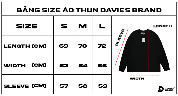bảng size áo thun tay dài local brand