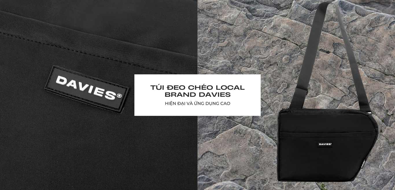 túi đeo chéo nam màu đen dù local brand davies đẹp