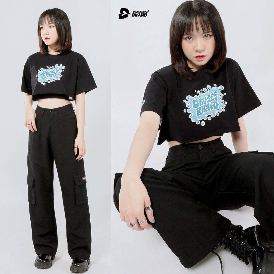 áo croptop local brand rộng đen