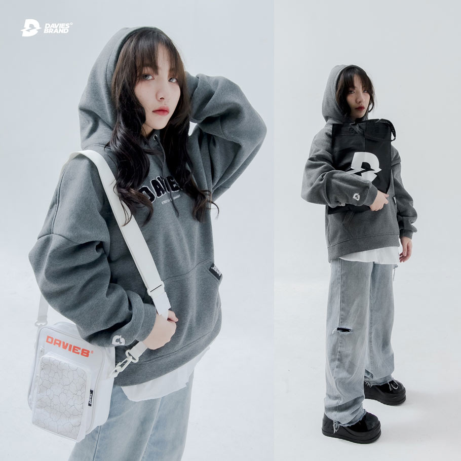 áo hoodie có nón màu xám nữ