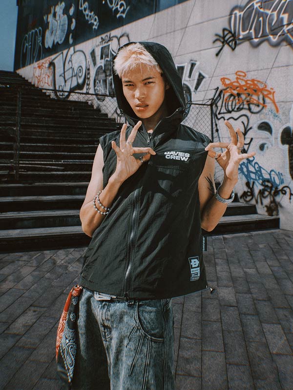 áo khoác gile nữ nam có mũ vải dù màu đen local brand