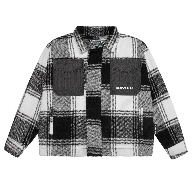 flannel jacket nam nữ local brand phối denim họa tiết caro đen trắng