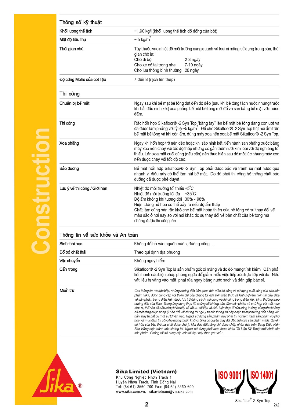 Sikafloor 2 SynTop thông tin