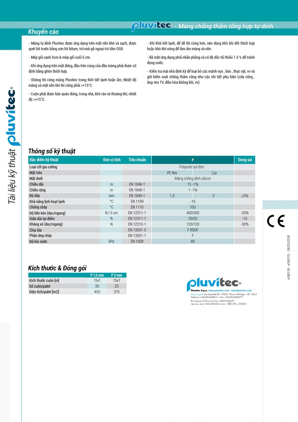 catalog pluvitec, datasheet pluvitec, pdf pluvitec 2mm, thông số kỹ thuật