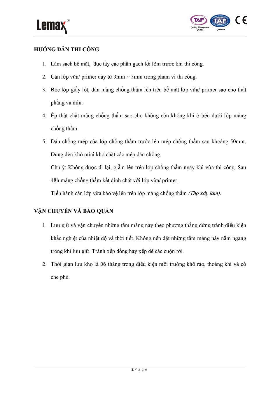 Hướng dẫn thi công Màng Tự Dính Hai Mặt Lemax 2.0mm DB