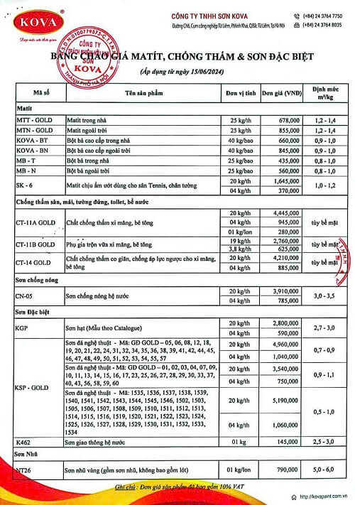 báo giá chông thấm kova